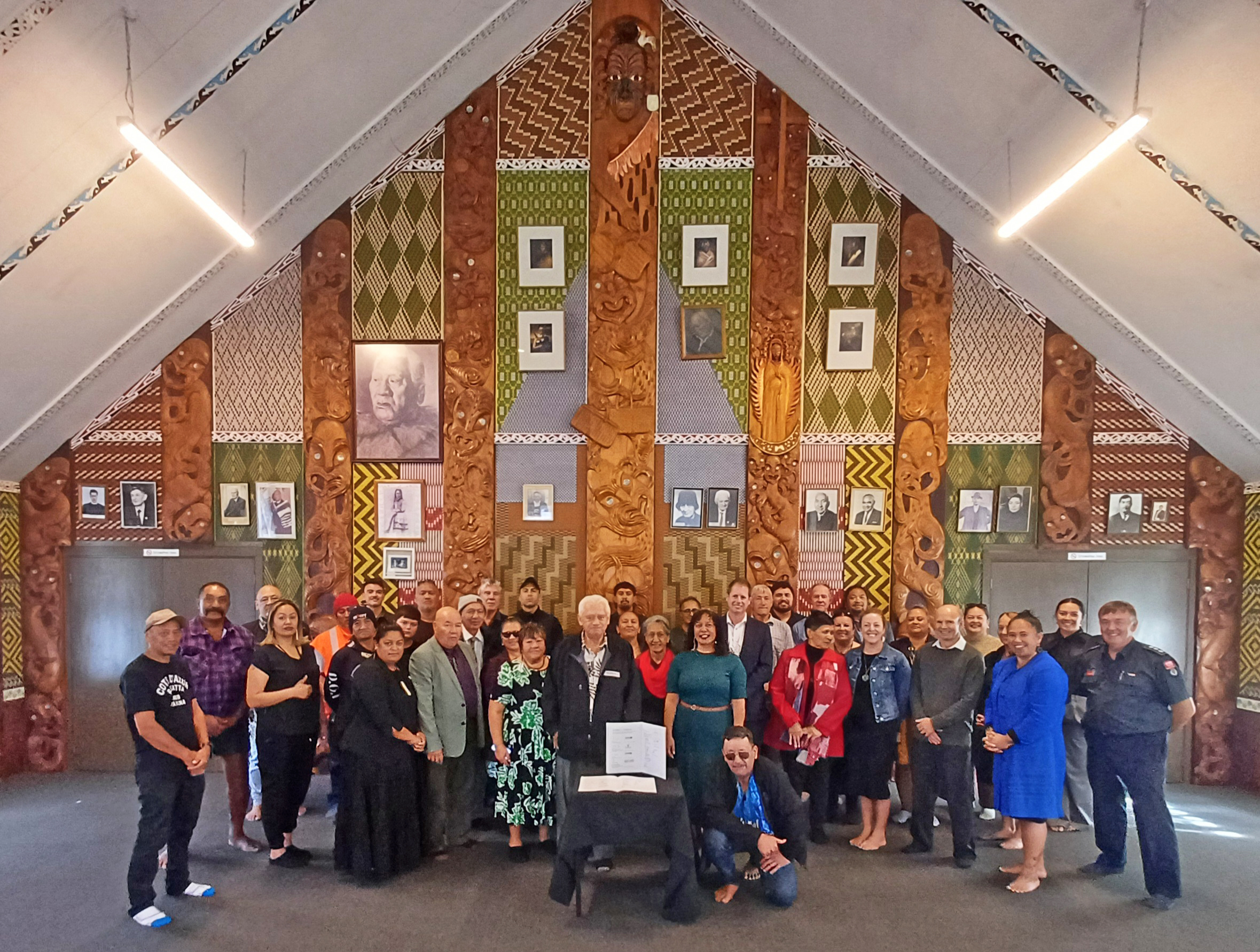 Representatives of Te Parawhau ki Tai and Northland Regional Council at Kākā Porowini Marae, Whangārei.