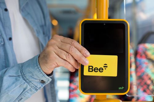 Hand holding a Bee Card.
