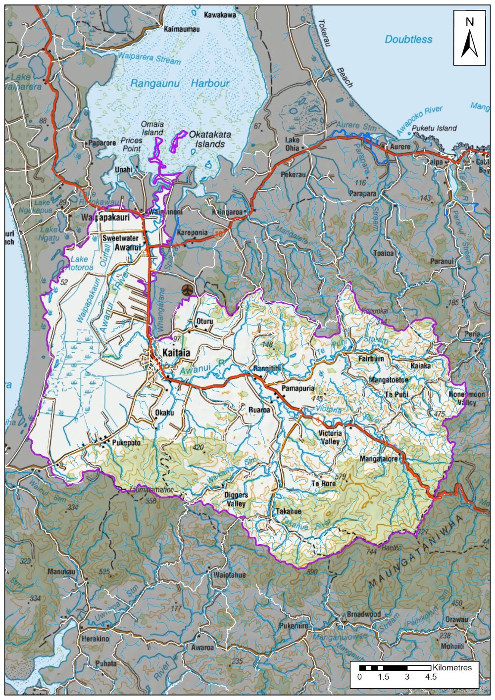 Map of the Awanui Catchment.