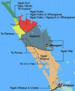Map showing tribal boundaries for Northland iwi.