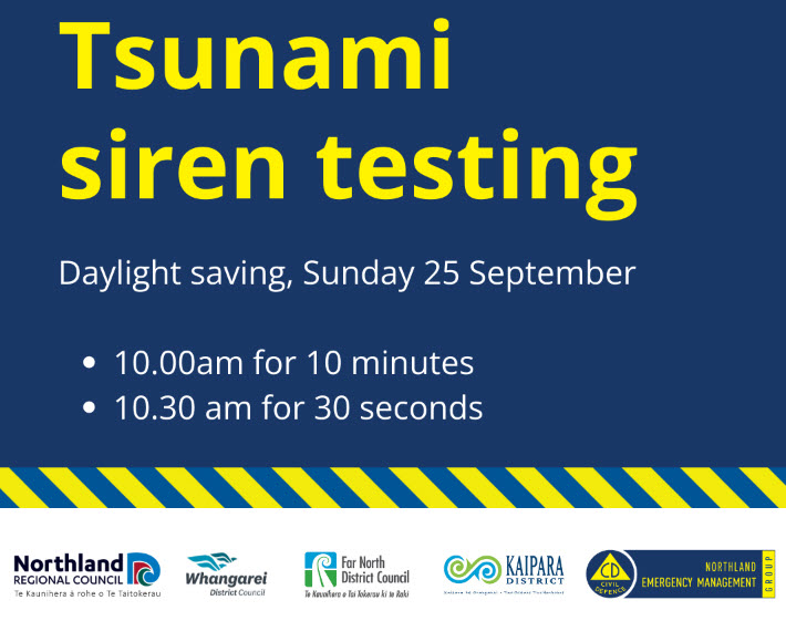Tsunami siren testing daylight saving on Sunday 25 September.