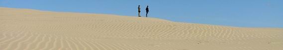 People standing on a sand dune.