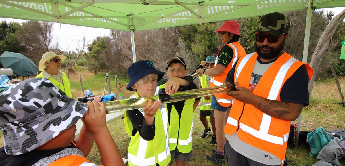 Enviroschools WaiMonitoring programme - testing and tracking water quality. Students are shown how to monitor water quality through a series of tests.