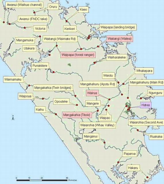 Map: RWQMN Sites in Northland.