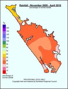 Map of rainfall November 2009 to April 2010.