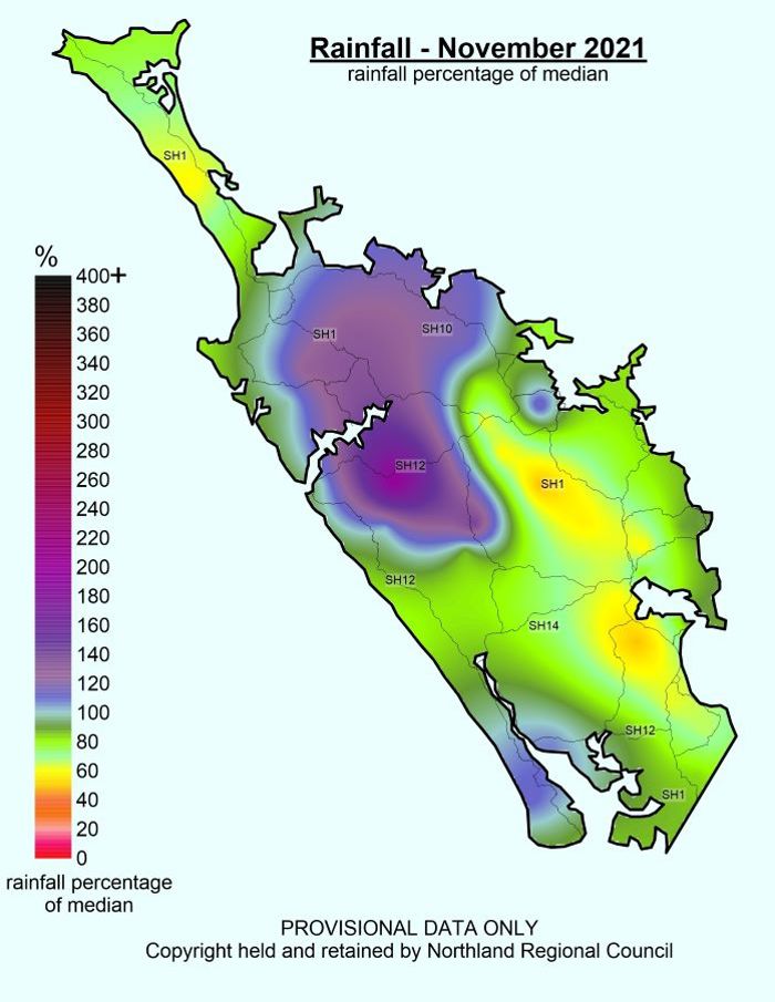 Rainfall percentage of median November 2021.