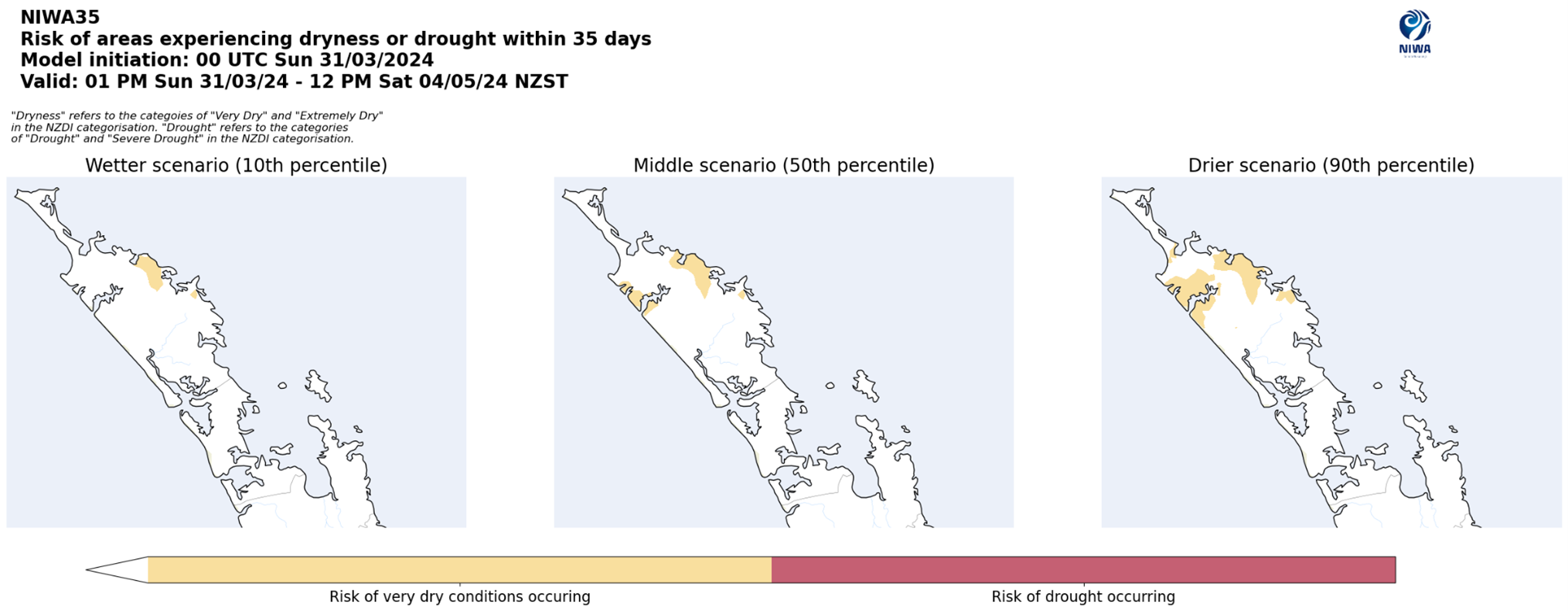 NIWA35 Rainfall anomaly model for 31 March 2024 – 4 May 2024.