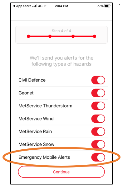 Screenshot Hazard App on phone Alerts