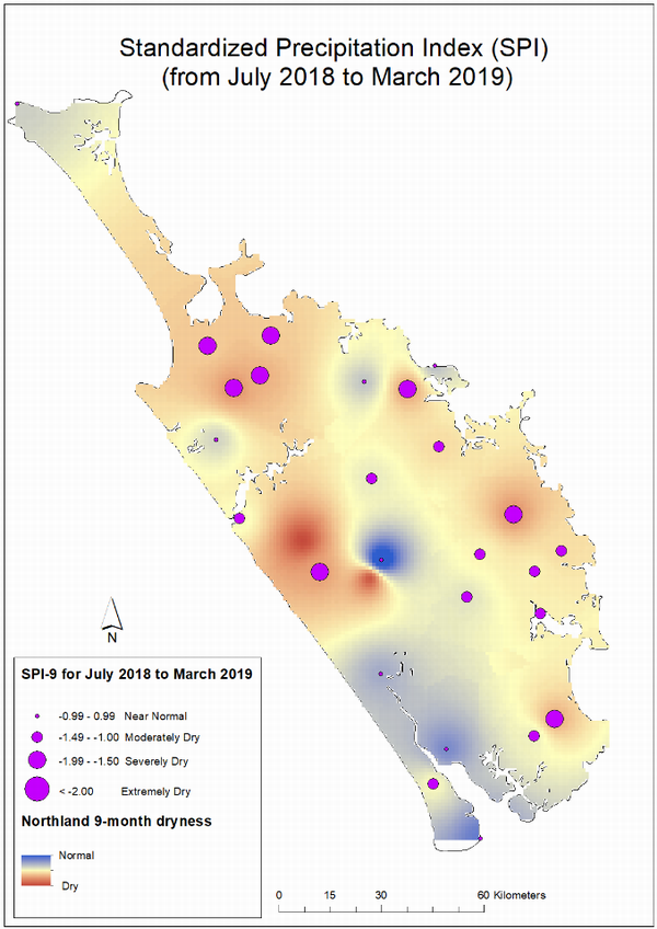 SPI Index map for the dry period, July 2018 to March 2019.