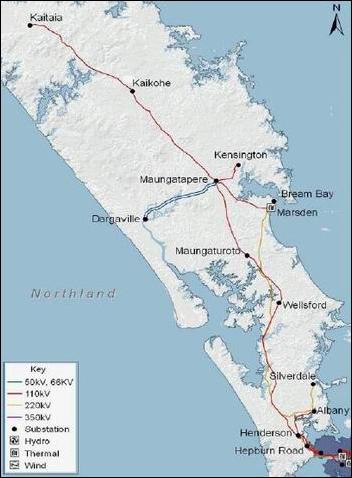 Map of electricity lines in Northland.