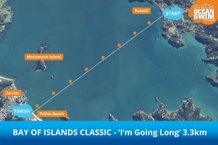 Map of Bay of Islands ocean swim race area.