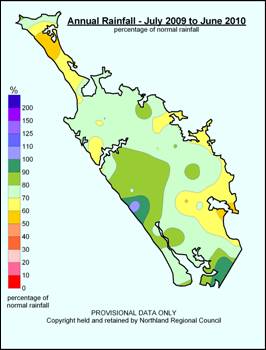 Map of annual rainfall July 2009 to June 2010.