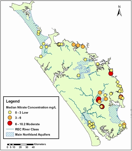 Median nitrate levels in groundwater 2010-2011.