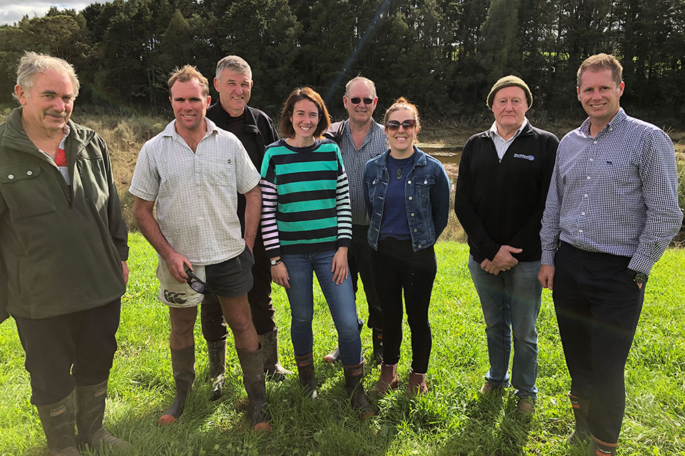 Clrs Carr Blackwell and MacDonald with farmers Andrew and Vicky Booth and NRC CEO Jonathan Gibbard.
