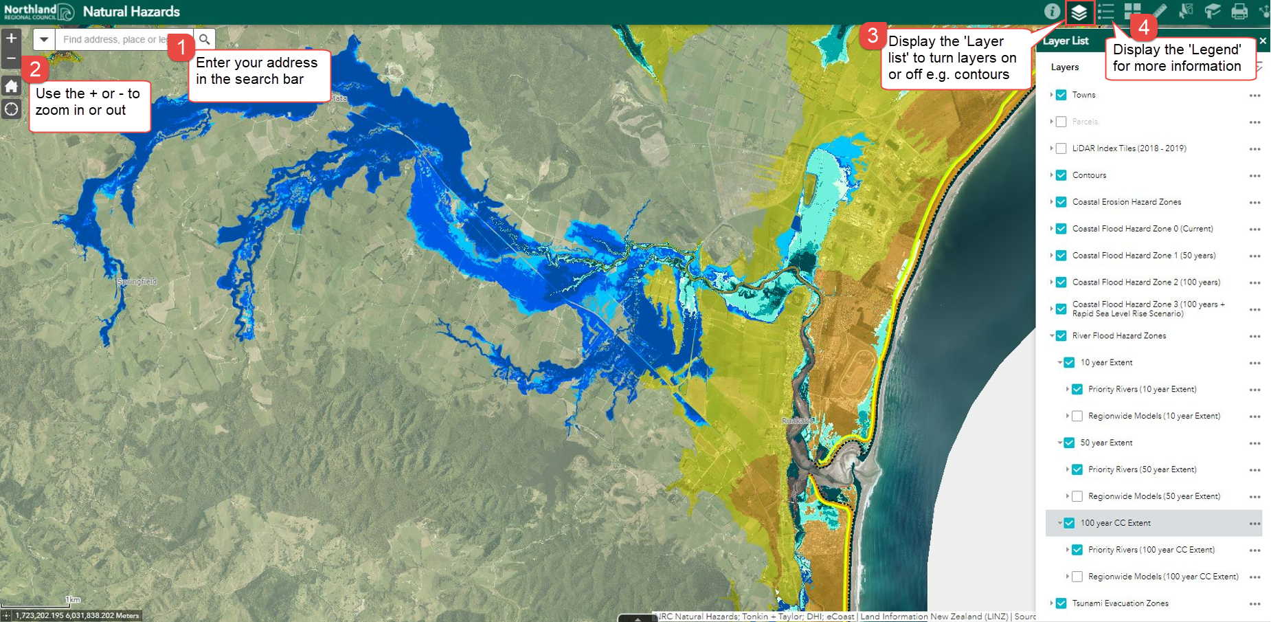 Steps to use the Natural Hazard Maps viewer.