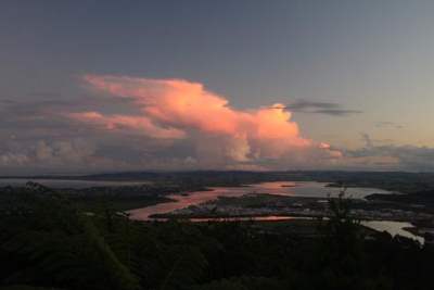 Description: Late afternoon thunderstorms developing over Bream Bay and Whāngārei Harbour (Photo: Bee Scene Photography)