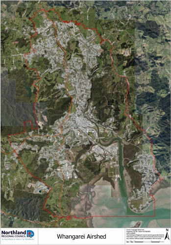 Map of Whangarei Airshed boundaries.