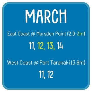 Dates for king tides 11, 12, 13, 14 March 2024.