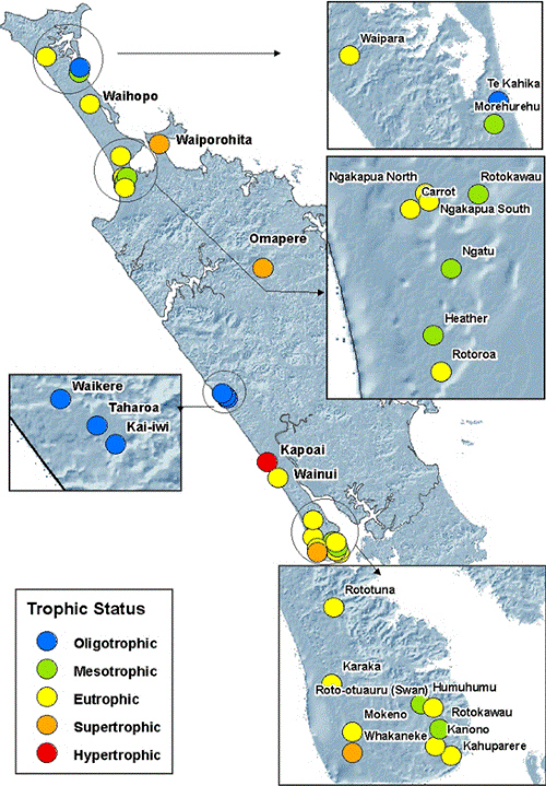 Figure 62: Five-year median trophic status for the 28 monitored lakes. 