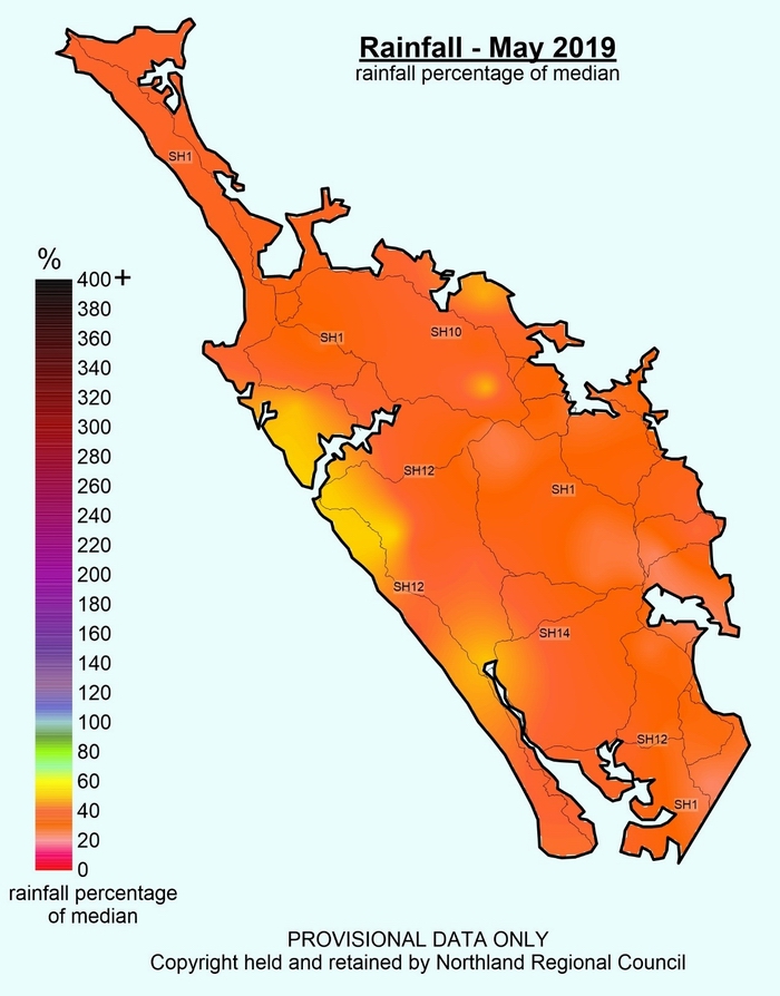 Rainfall percentage of median May 2019.