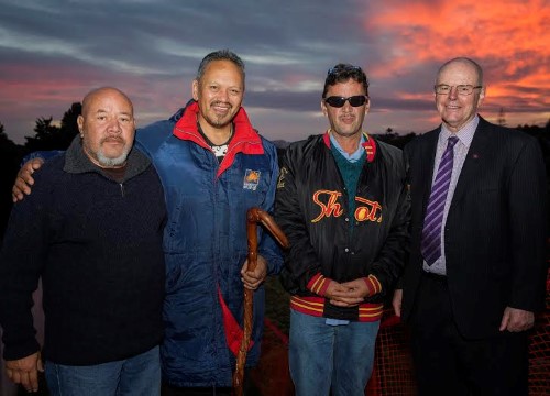 Kaumatua Pari Walker, Daniel Hauraki and Fred Tito with regional council chairman Bill Shepherd. 