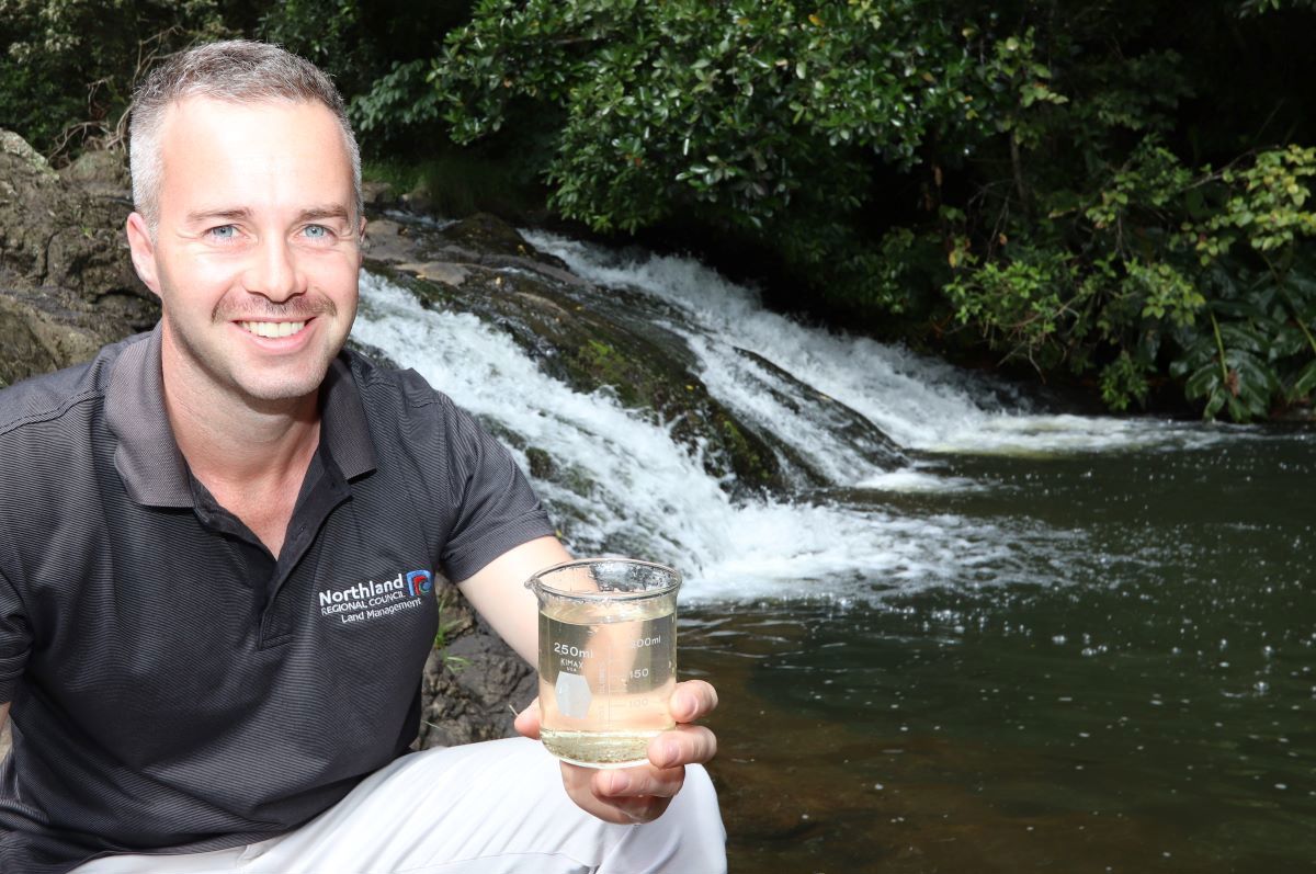 Project lead Andy McCall at Whangārei’s Raumanga Falls, which flows into one of the four catchments at the heart of the new Whangārei Urban Awa programme.