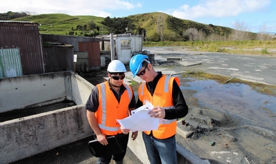 Regional council officers at the at the former concrete works site in Kaitaia.