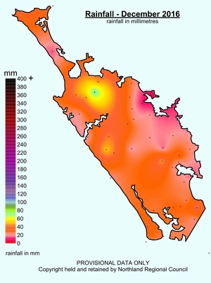 Northland Rainfall in Millimetres – December 2016.