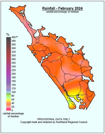 Rainfall For February 2024 Across Northland