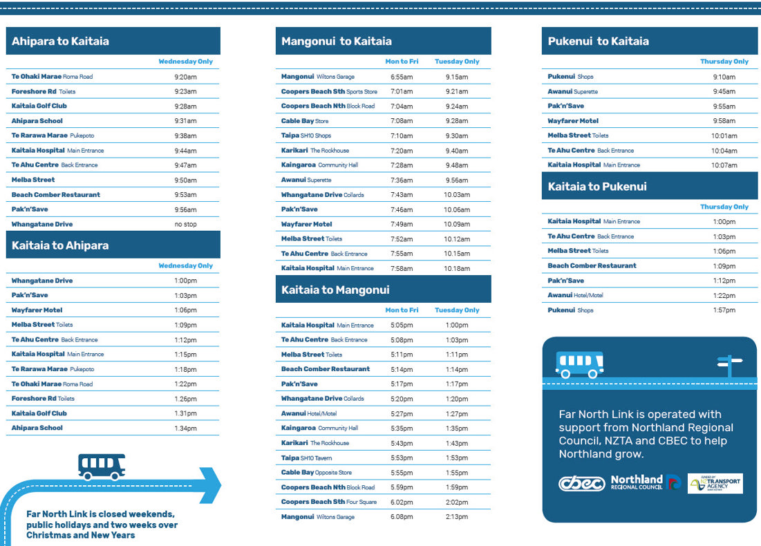 Far North link timetable.