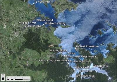 Water quality monitoring sites in Bay of Islands 2010-2011.