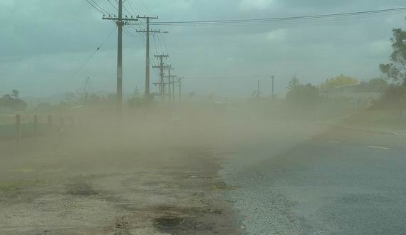 Dust on a rural road.