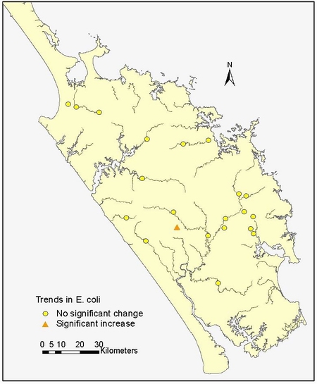 Figure 18: Trends in E. coli at 21 RWQMN sites.