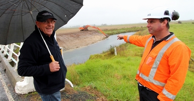 Cr Monty Knight at Awanui flood scheme