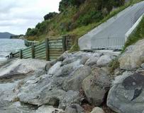 Seawall and stormwater outflow at One Tree Point.