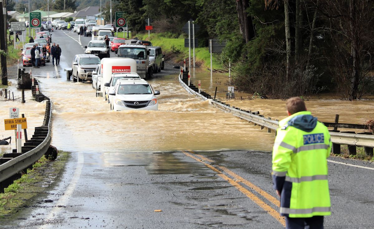 A file shot of flooding at Moerewa’s Turntable Hill from July last year…$850,000 of recent flood works should hopefully make scenes like this far less common in future.