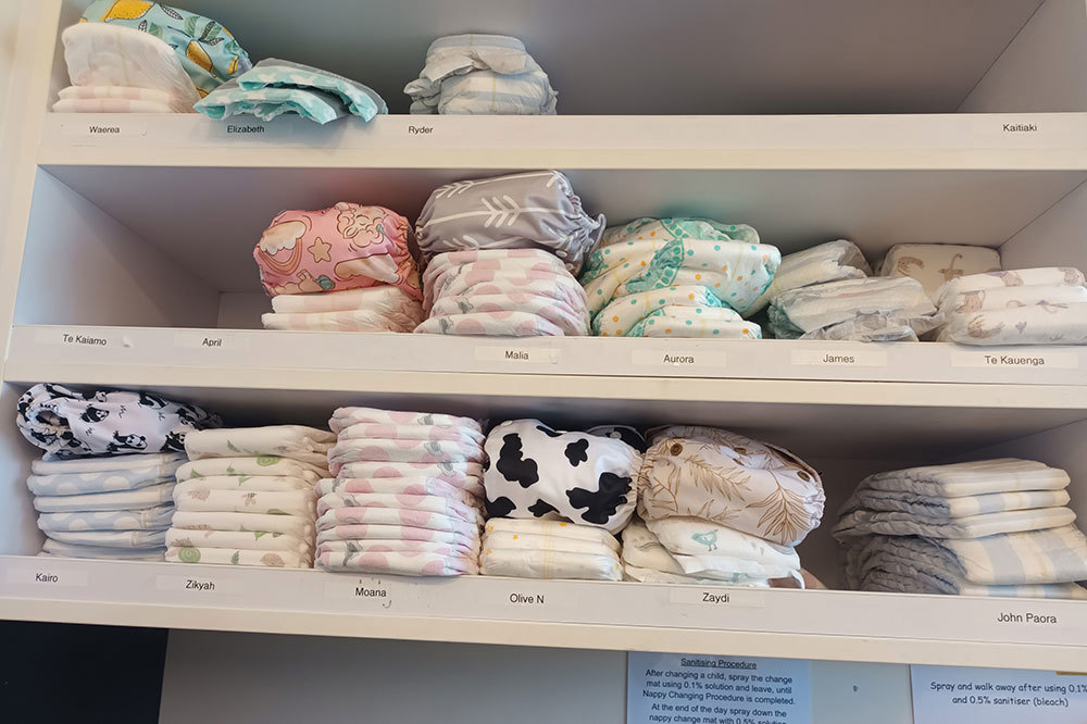 A colourful affair Nappy shelving now shows a mix of disposable nappies and reusables.