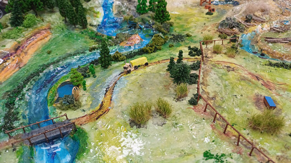 A catchment model with rivers roads and farmland