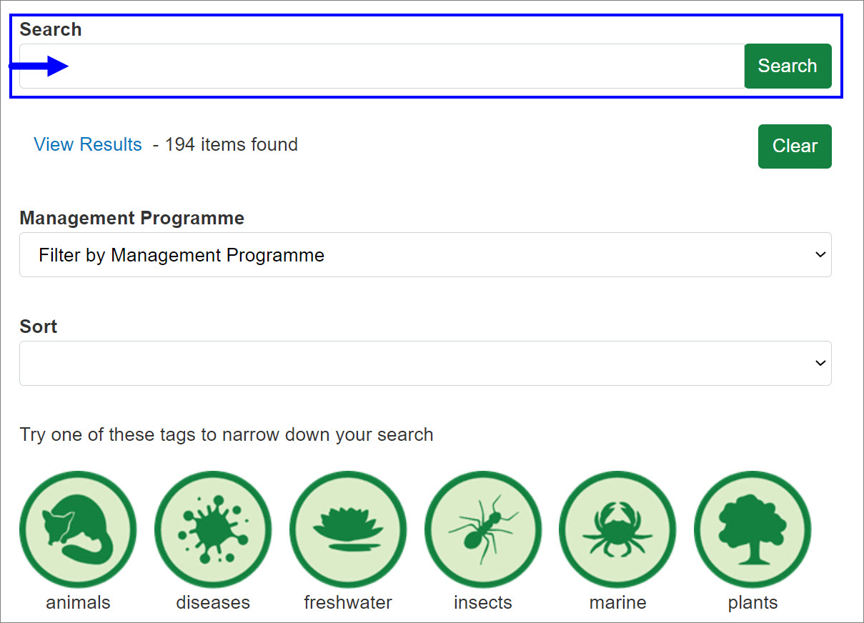 Pest control hub search field screenshot.