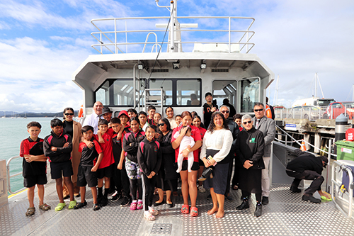 Children and others on board the Waikare II.