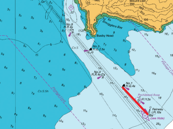 Map displaying prohibited area around wave buoys