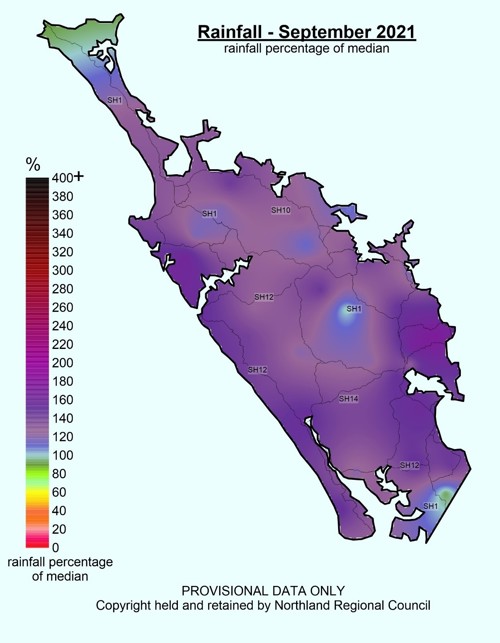 Rainfall percentage of median September 2021 map.