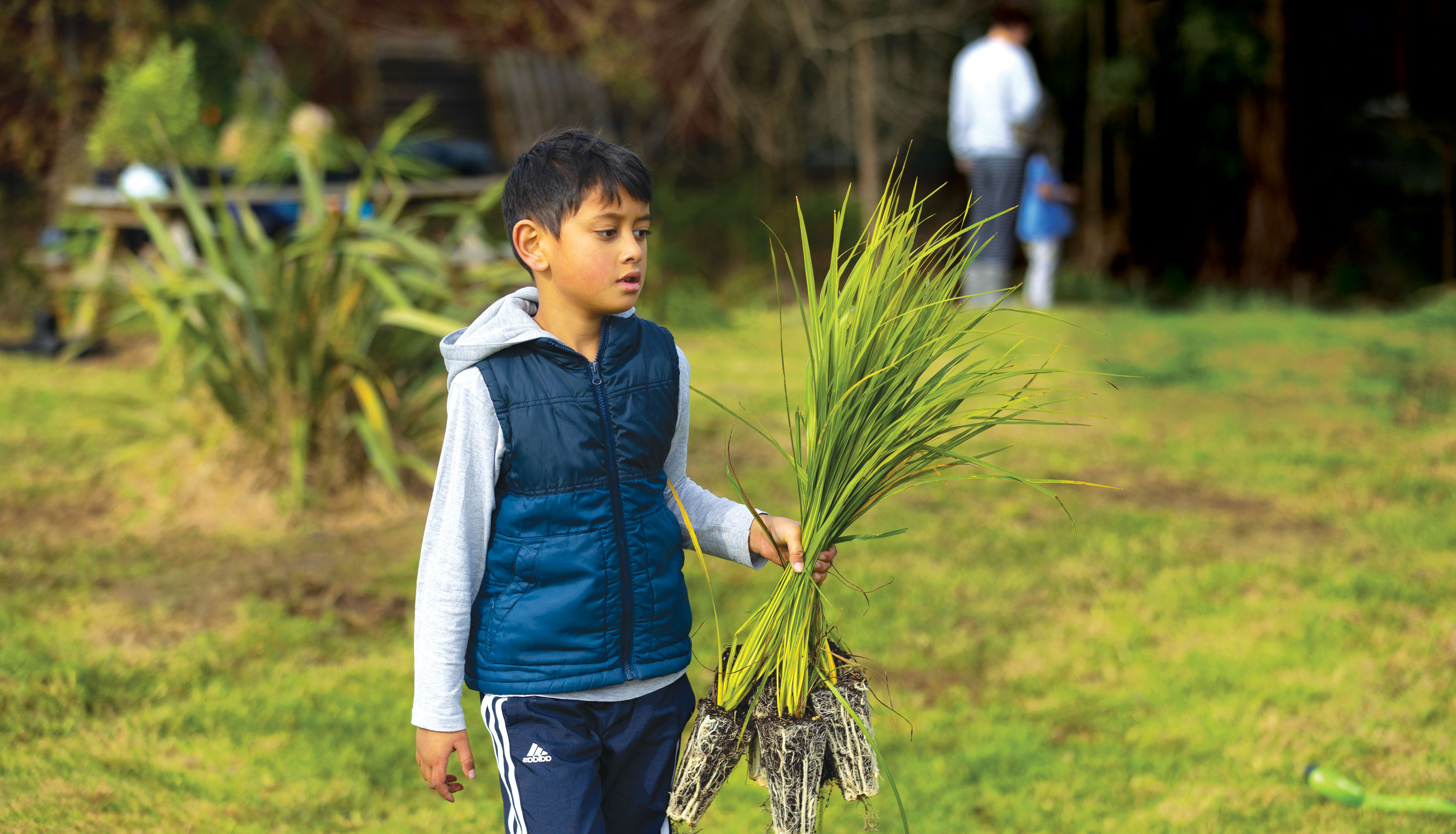 Boy with plants in his hand. (Photo credit: Dawn Dutton).