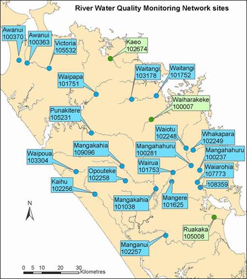 Map showing location of river water quality monitoring sites.