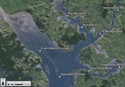 Water quality monitoring sites in Kaipara Harbour in 2010-2011.