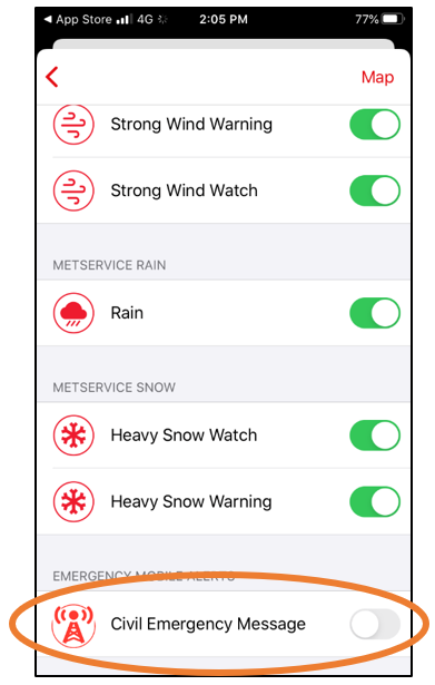 Screenshot Hazard App on phone Alerts.