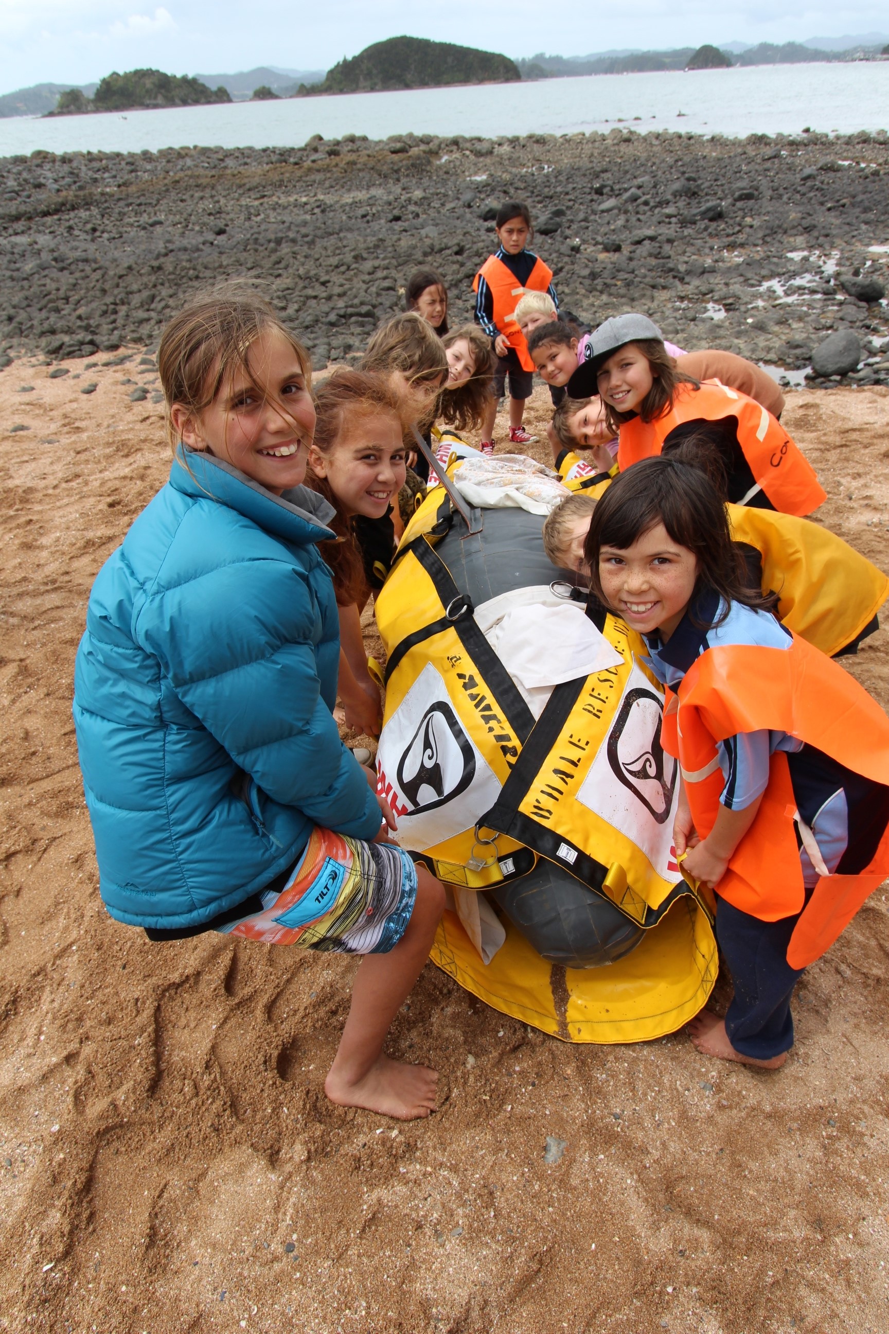 A file shot of students undertaking whale rescue training at a previous Enviroschools event at Waitangi.
