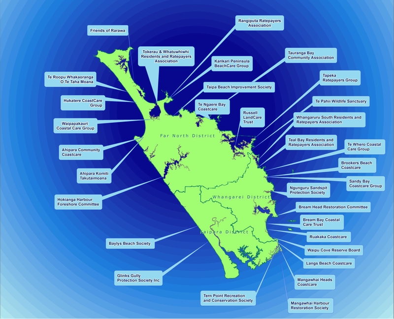 Northland CoastCare Groups location map. 