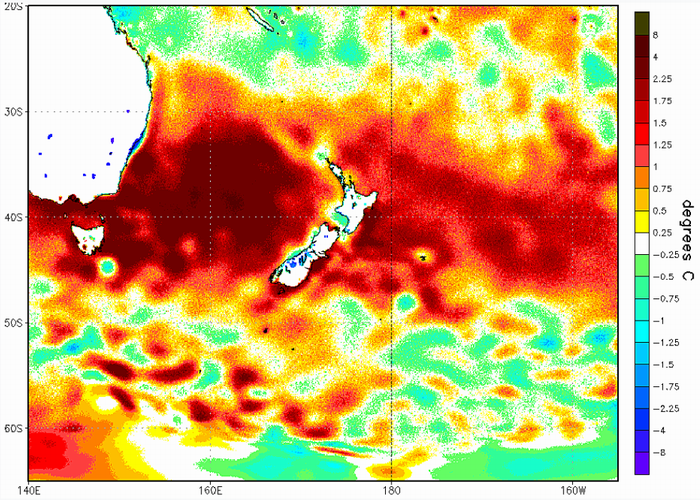 Sea surface temperature anomaly 29 January - map.