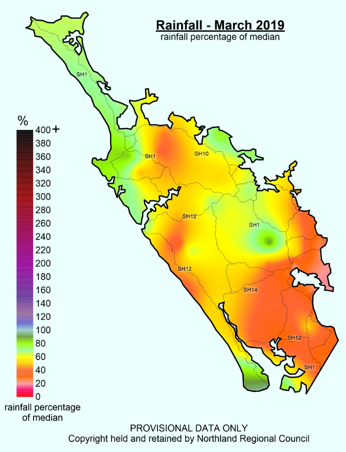 Rainfall % median March 2019.